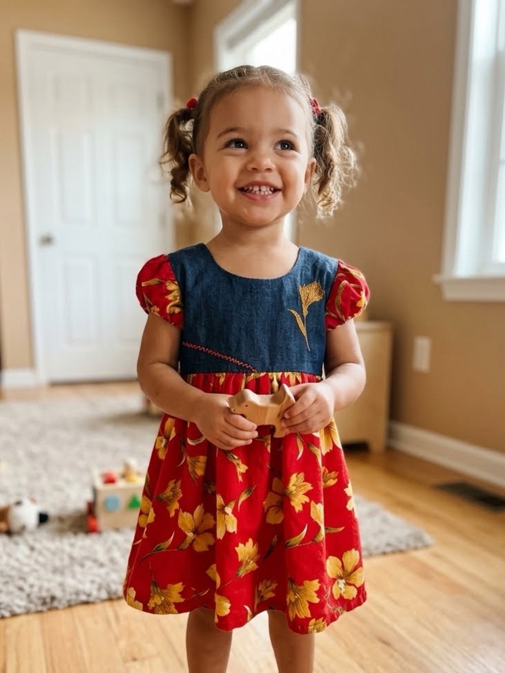 Floral Red and Yellow Kids Dress- 3T